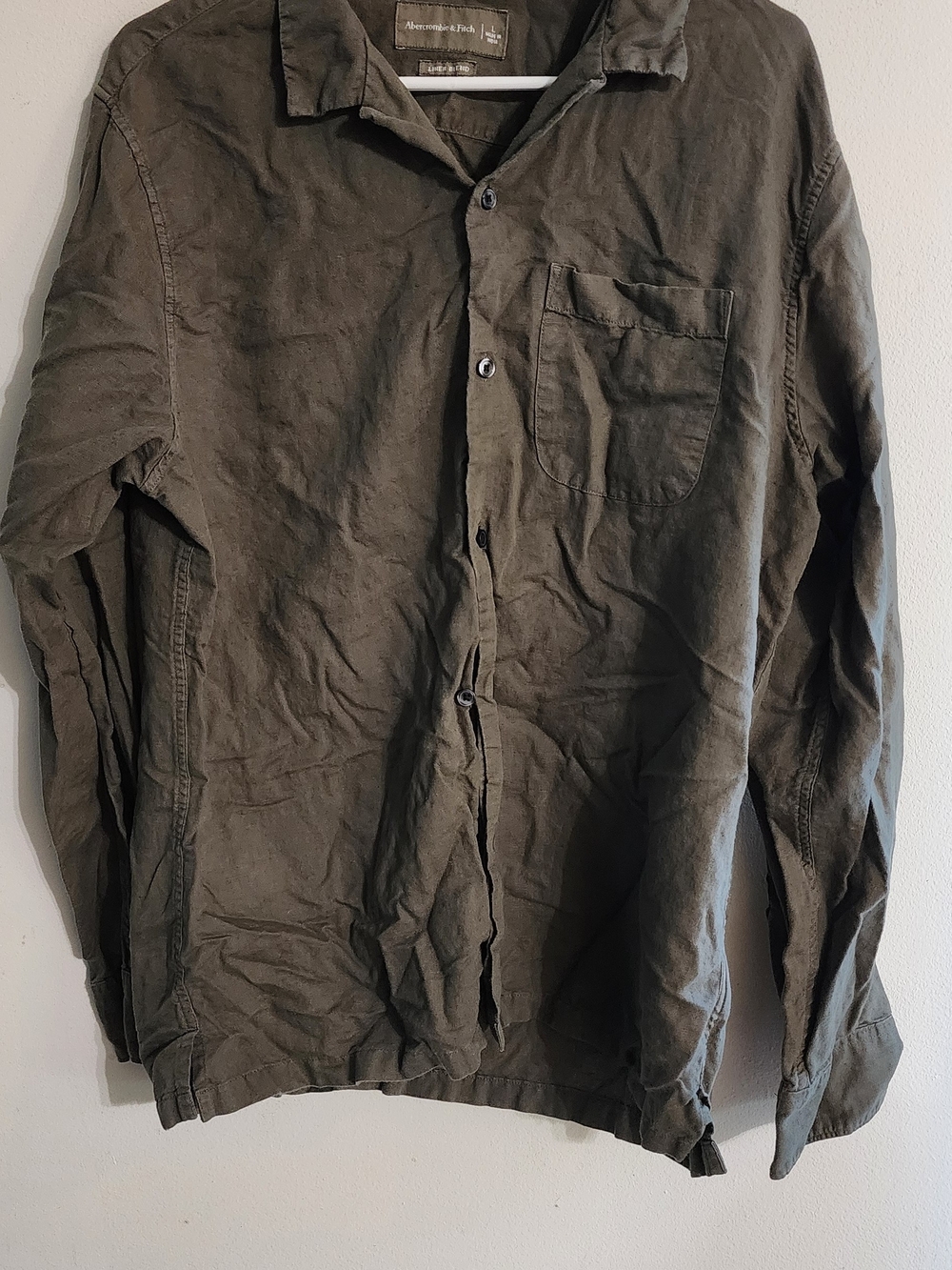 Abercrombie & Fitch Olive Green Linen Blend Long Sleeve Button Down Shirt Large